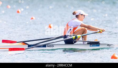BELGRADO - Martine Veldhuis in azione nella finale monoposto leggero durante la sesta giornata dei Campionati mondiali di canottaggio nella capitale serba Belgrado. ANP IRIS VAN DEN BROEK Credit: ANP/Alamy Live News Foto Stock