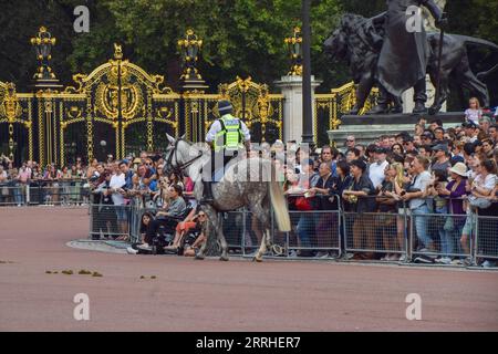 Londra, Inghilterra, Regno Unito. 8 settembre 2023. La folla si riunisce per assistere al cambio della guardia e alle pistole che passano da Buckingham Palace nel primo anniversario della morte della regina Elisabetta II (Immagine di credito: © Vuk Valcic/ZUMA Press Wire) SOLO USO EDITORIALE! Non per USO commerciale! Foto Stock