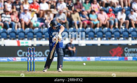 Cardiff, Regno Unito. 8 settembre 2023. L'inglese Harry Brook in azione durante il Metro Bank ODI Series match tra Inghilterra e nuova Zelanda a Sophia Gardens, Cardiff, Regno Unito, l'8 settembre 2023. Foto di Stuart Leggett. Solo per uso editoriale, licenza necessaria per uso commerciale. Nessun utilizzo in scommesse, giochi o pubblicazioni di un singolo club/campionato/giocatore. Credito: UK Sports Pics Ltd/Alamy Live News Foto Stock