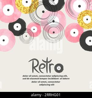 Sfondo musicale astratto con dischi in vinile. Design del poster. Illustrazione Vettoriale