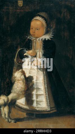 Ritratto di una ragazza con un cane, XVII secolo. Foto Stock