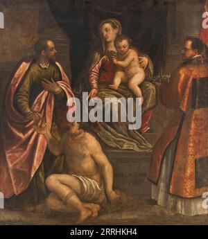 La Vergine col bambino con San Martino e San Petronio, 1590. Foto Stock