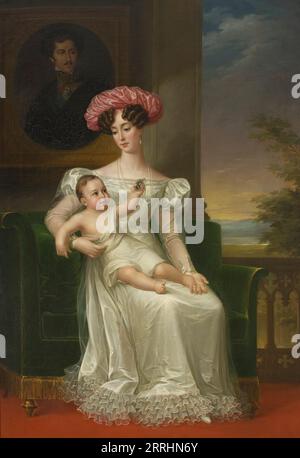 Josefina Maximiliana Eugenia Napoleana, 1807-1876, Regina di Svezia, con figlio Carlo (XV), 1826. Foto Stock