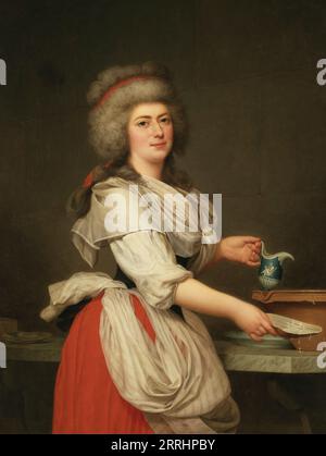 Madame A. Aughi&#xe9;, amica della regina Maria Antonietta, come damigella nel Royal Dairy at Trianon, 1787. Foto Stock