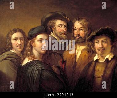 Cinque artisti, all'inizio della metà del XIX secolo. Maestri pittori del XVI, XVII e XVIII secolo: Nicolas Poussin, Rafael, Peter Paul Rubens, Albrecht D&#xfc;rer e Rembrandt. Foto Stock