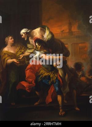 Enea che salva suo padre dal fuoco a Troia, metà del XVIII secolo. Foto Stock