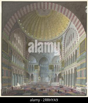 All'interno dell'Aya Sophia, inginocchiati e turchi in piedi, 1821-1847. Foto Stock