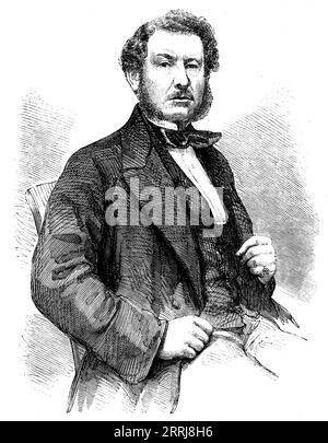 Capitano William Harrison, comandante della nave a vapore "Great Eastern", 1858. Incisione da un ritratto scattato da Mr. Beard, fotografo, King William-Street. '...in 1842, [Harrison] si è Unito al servizio della linea Cunard di navi da imballaggio che commerciavano tra Liverpool e Nord America... si è guadagnato la reputazione di essere il miglior ufficiale al servizio dell'azienda, avendo compiuto uniformemente i suoi viaggi nel più breve tempo possibile, e avendo subito il minor numero di perdite... il capitano William Harrison è completamente in debito per la sua posizione eminente al suo talento individuale Foto Stock