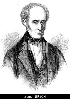 Il defunto signor George Combe, 1858 anni. Avvocato scozzese e promotore della pseudoscienza della frenologia. Ritratto da una litografia di Schenck e McFarlane. Era...una guida e un maestro dei suoi compagni; un filosofo che ha reso evidente il dovere che l'anima deve al corpo, e ha insegnato l'importanza della fisica, morale e sociale, non meno che della natura intellettuale dell'uomo. Non era per lui mera mappare il cervello, o accettare le mappe degli altri... era il suo dono, la sua vocazione, il suo dovere e il suo più grande piacere mostrare la giustizia e la beneficenza del grande Creatore - che pazza Foto Stock