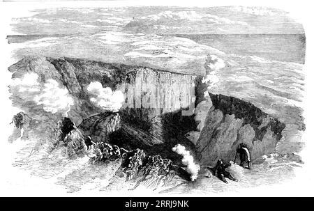 Il cratere dell'Etna pochi giorni prima del terremoto del 1858. "Un violento terremoto si è verificato sul cono alto di Etna...it gettato, con un tremendo rumore, all'interno dell'abisso del grande cratere metà della massa del cono; e una tale quantità di materia che cade, l'aria compressa, recuperando la sua elasticità, è esplosa dal cratere principale con grande violenza, sotto forma di fumo più denso, tutte quelle ceneri e sabbia, mescolate con le scorie, con cui il cono è stato sollevato molto tempo fa; e questo fumo polveroso, trasportato attraverso l'atmosfera, fu di là guidato dal nord Foto Stock