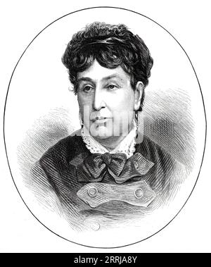 La defunta Madame Dudevant (Georges Sand), 1876. Incisione da una fotografia di P. Verdot di Chateauroux. "Aurore Dupin è stata... inizialmente ispirata da idee voluminose di libertà umana e uguaglianza; della socialdemocrazia, il diritto della donna di farsi un uomo... le è stato insegnato da ragazza ogni sorta di successi maschili, scherma e sparatoria, oltre a cavalcare...[il] husband...became geloso del suo rispetto per M. Jules Sandeau, uno studente di legge... cinque anni più giovane... ci fu una lite, e una separazione legale, Madame Dudevant acquista la sua emancipazione coniugale con il sacrificio della sua paterna Foto Stock