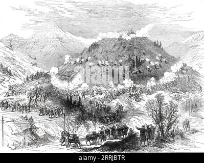 The War in the Herzegovina: Battle of January 20., da uno schizzo del corrispondente del "Rousski Mir", 1876. "I turchi hanno ottenuto una vittoria, ma non sono stati in grado di trarne profitto. I turchi, tuttavia, erano circa cinque volte il numero degli insorti. Questi ultimi, il secondo giorno, si formarono dall'altra parte della strada che reggeva i due colli fortificati dai turchi nel caso precedente, con un'ala sinistra ad angolo retto rispetto a questa linea e parallela alla strada, e nessuna ala destra qualunque cosa, la posizione principale e' la collina sulla destra della strada, di fronte a Trebinje. Questa collina era tenuta da Foto Stock