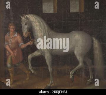 Spanish Warhorse, 1603. Altri titoli: Cavallo da guerra spagnolo catturato da Lodewijk Gunther van Nassau all'arciduca Alberto d'Austria nella battaglia di Nieuwpoort e presentato al principe Maurizio. Foto Stock