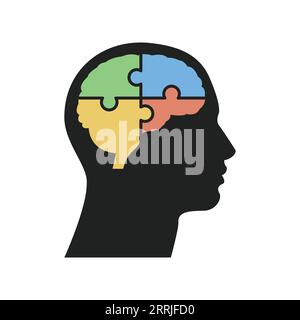Rompicapo cervello idee creative processo di pensiero conoscenza soluzione psicologica di salute mentale Illustrazione Vettoriale