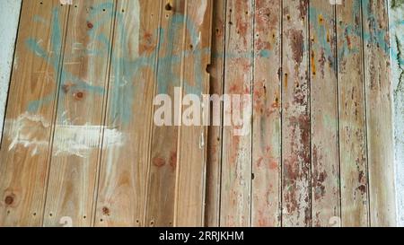 Rustico, stagionato, porta della casa della barca Foto Stock