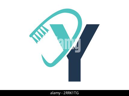 Lettera iniziale Y logo dentale abbina con simbolo pennello. Il logo Dental Care disegna il modello vettoriale Illustrazione Vettoriale