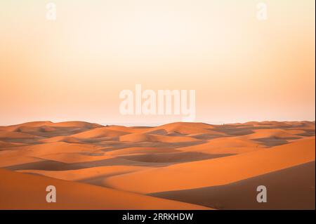 Marocco, Marocco meridionale, Chegagga, Sahara, deserto, alba, sabbia, dune, dune di sabbia Foto Stock