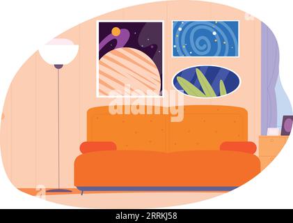 Interno del soggiorno dalla forma curva. Design domestico isolato su sfondo bianco Illustrazione Vettoriale