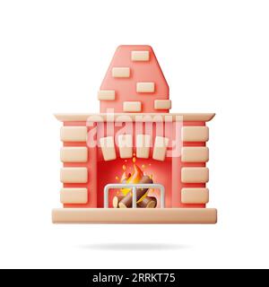 Caminetto 3D con legno bruciato Illustrazione Vettoriale