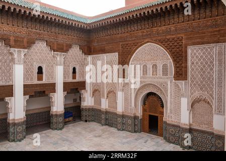 Marrakech, Marocco, la famosa Madrassa Ben Youssef nella medina di Marrakech Foto Stock