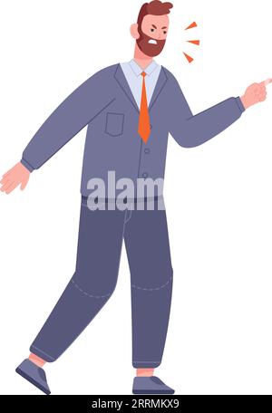 Urlare un uomo in completo. Un manager d'ufficio arrabbiato che urla isolato su sfondo bianco Illustrazione Vettoriale