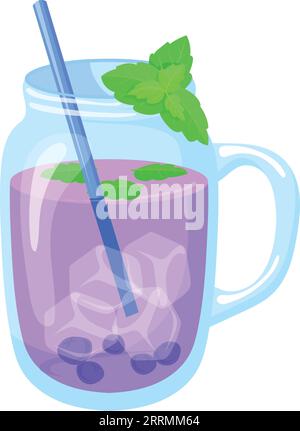 Bevanda ai mirtilli nell'icona dei cartoni animati in vetro mason jar isolata su sfondo bianco Illustrazione Vettoriale
