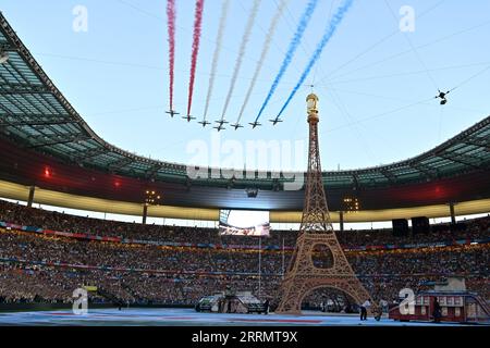 Julien Mattia/le Pictorium - partita di apertura della Coppa del mondo di rugby Francia, nuova Zelanda. , . Francia/Seine-Saint-Denis/Saint-Denis - la Patrouille de France alla cerimonia di apertura della Coppa del mondo di rugby in Francia, allo Stade de France, l'8 settembre 2023. Crediti: LE PICTORIUM/Alamy Live News Foto Stock