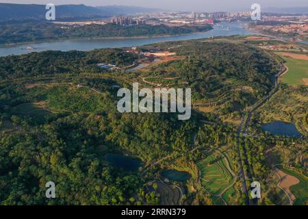 221203 -- CHONGQING, 3 dicembre 2022 -- questa foto aerea scattata il 2 novembre 2022 mostra una vista dell'isola di Guangyang nel sud-ovest della Cina a Chongqing. DA SEGUIRE in tutta la Cina: Le piante tolleranti alle inondazioni ripristinano l'ecosistema sulla mega isola del fiume Yangtze CHINA-CHONGQING-ECOSISTEMA CN WangxQuanchao PUBLICATIONxNOTxINxCHN Foto Stock