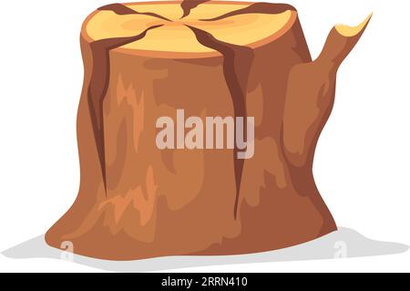 Ceppo di alberi. Tronco di legno tagliato. Legname dei cartoni animati isolato su sfondo bianco Illustrazione Vettoriale