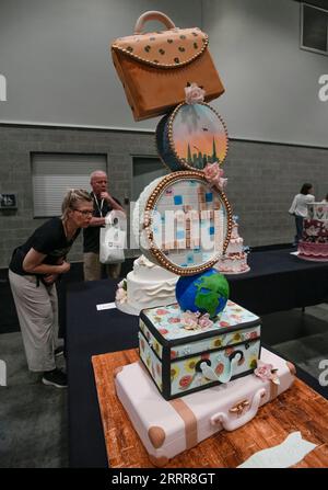 230515 -- VANCOUVER, 15 maggio 2023 -- Un disegno di torta è esposto durante il Bakery Showcase 2023 tenutosi al Vancouver Convention Centre di Vancouver, British Columbia, Canada, il 14 maggio 2023. Foto di /Xinhua CANADA-VANCOUVER-BAKERY SHOWCASE LiangxSen PUBLICATIONxNOTxINxCHN Foto Stock