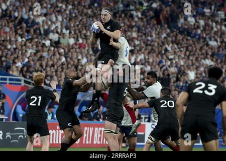 Brodie Retallick della nuova Zelanda durante la Coppa del mondo 2023, Pool Una partita di rugby a 15 tra Francia e nuova Zelanda l'8 settembre 2023 allo Stade de France di Saint-Denis vicino Parigi Foto Stock