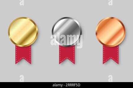 Vincitore della medaglia d'oro e argento, vincitore della medaglia di bronzo, sfondo a nastro rosso Illustrazione Vettoriale