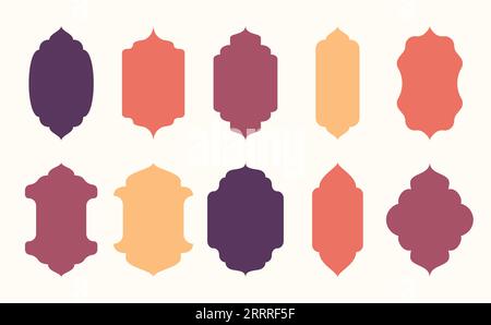 Cultura islamica di stile orientale, design boho moderno di archi, finestre, cupola, lanterne e moschea Illustrazione Vettoriale