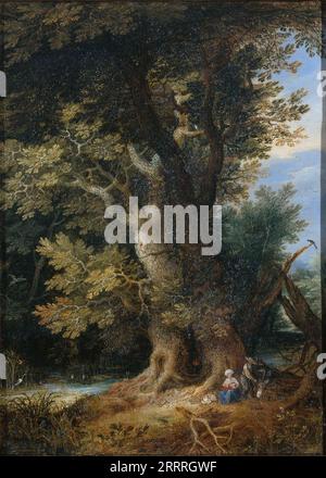 Riposo durante la fuga in Egitto, Jan Brueghel (i) (modo di), 1600 - 1699 rame (metallo), h 20,5 cm x L 15,5 cm Foto Stock