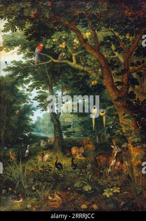 Jan Brueghel II (1601-1678) - il Paradiso c.1650. 60x42 Foto Stock