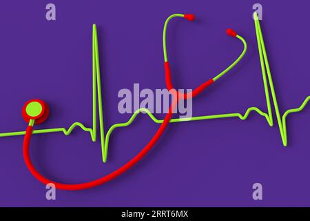 Stetoscopio ed elettrocardiogramma, illustrazione Foto Stock