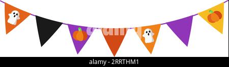 Cuccioli di Halloween con fantasmi e zucche. Flag multicolori. Pennant decorativi colorati per compleanno, festival, fiera o carnevale. Illustrazione vettoriale Illustrazione Vettoriale