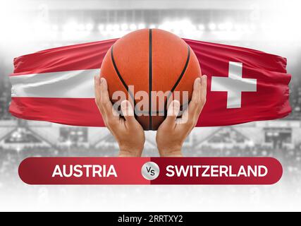 Immagine concettuale della Coppa di gara delle partite di pallacanestro delle squadre nazionali di basket Austria vs Svizzera Foto Stock