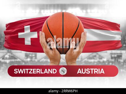 Immagine concettuale della Coppa di gara di pallacanestro delle squadre nazionali di pallacanestro Svizzera vs Austria Foto Stock