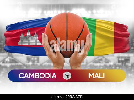 Immagine concettuale della Coppa di gara di pallacanestro delle squadre nazionali di pallacanestro Cambogia vs Mali Foto Stock