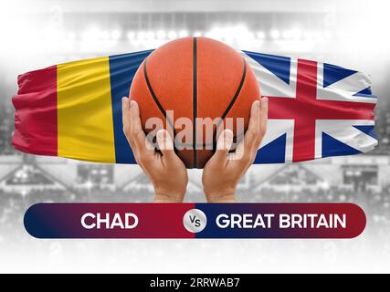 Immagine concettuale della coppa di gara della partita di pallacanestro tra le squadre nazionali di basket del Ciad e della Gran Bretagna Foto Stock