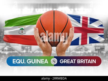Immagine del concetto di coppa di competizione tra Guinea Equatoriale e Gran Bretagna delle squadre nazionali di basket Foto Stock