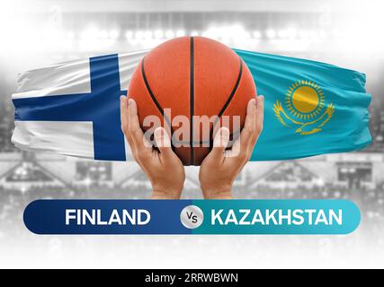 Immagine concettuale della Coppa di gara della partita di pallacanestro delle squadre nazionali di pallacanestro Finlandia vs Kazakistan Foto Stock