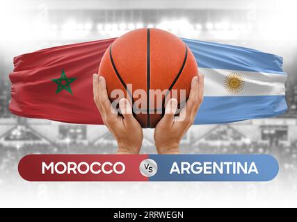 Immagine concettuale della coppa di gara della partita di pallacanestro delle squadre nazionali di pallacanestro Marocco vs Argentina Foto Stock