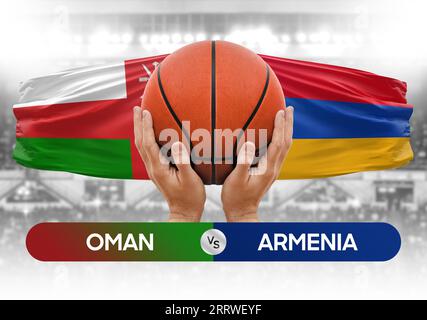 Immagine concettuale della Coppa di gara delle partite di pallacanestro delle squadre nazionali Oman vs Armenia Foto Stock