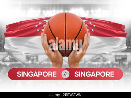 Immagine del concetto di coppa di gara della partita di pallacanestro tra le squadre nazionali di Singapore e Singapore Foto Stock