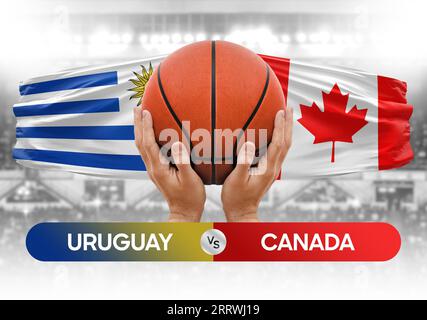 Immagine concettuale della coppa di gara della partita di pallacanestro delle squadre nazionali Uruguay vs Canada Foto Stock