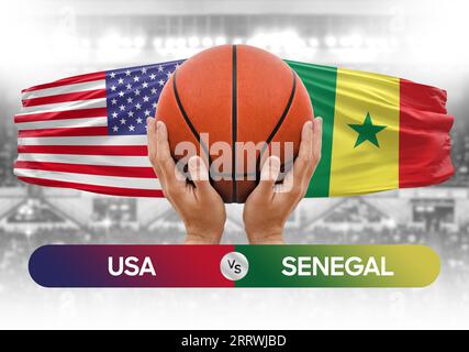 Immagine concettuale della coppa di gara della partita di pallacanestro USA vs Senegal delle nazionali di pallacanestro Foto Stock