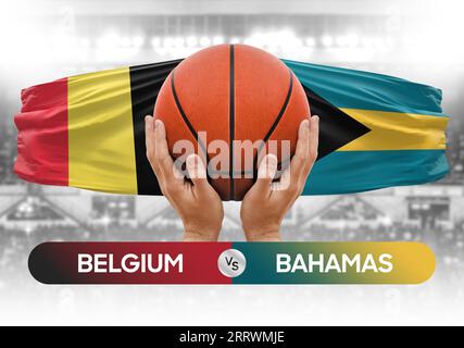 Immagine concettuale della Coppa di gara della partita di pallacanestro Belgio contro le squadre nazionali delle Bahamas Foto Stock