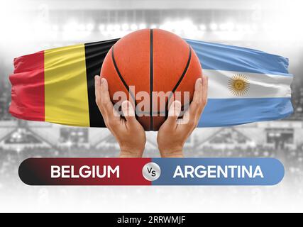 Immagine concettuale della coppa di gara della partita di pallacanestro tra Belgio e Argentina delle nazionali di pallacanestro Foto Stock